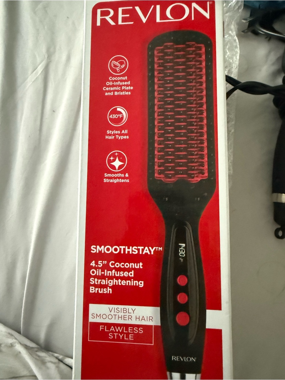 Revlon SmoothStay Coconut Oil-Infused Straightening Brush — Black & Red